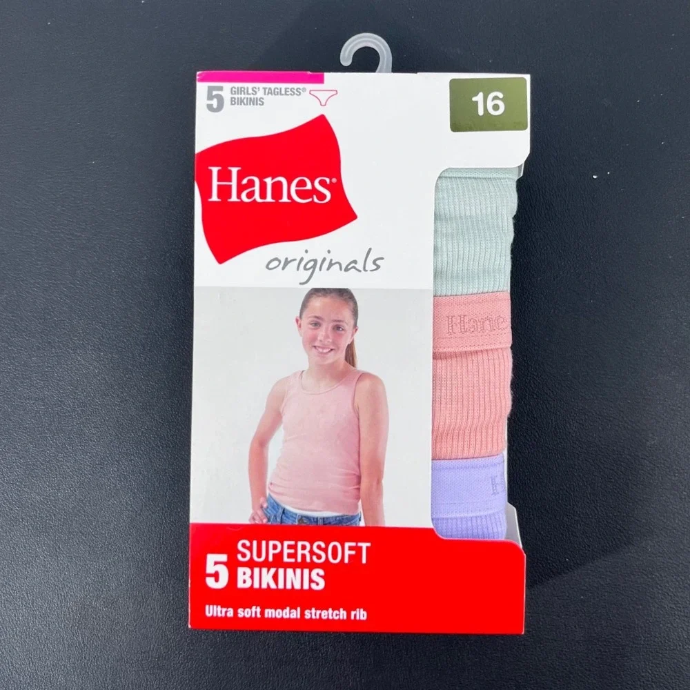 Hanes Originals Supersoft Girls Bikini 5 Pack Multicolor Size 16 Stretch Rib NEW